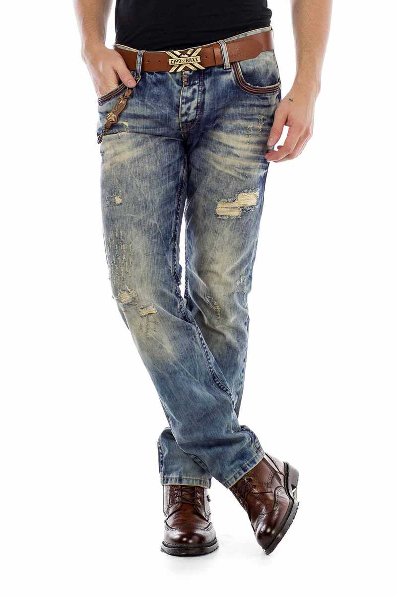 CD493 Herren Straight-Jeans mit Destroyed-Effekten