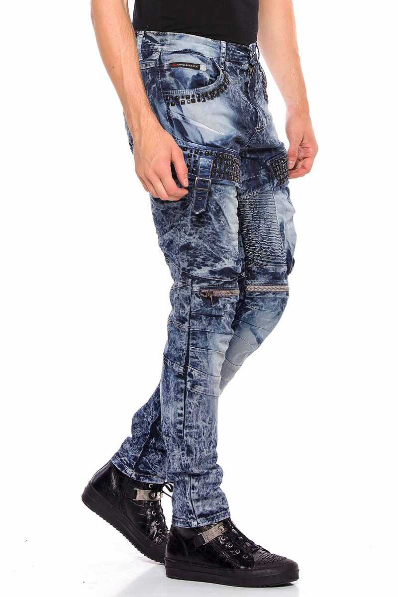 CD494 Herren bequeme Jeans mit Edelstein Taschen in Regular Fit