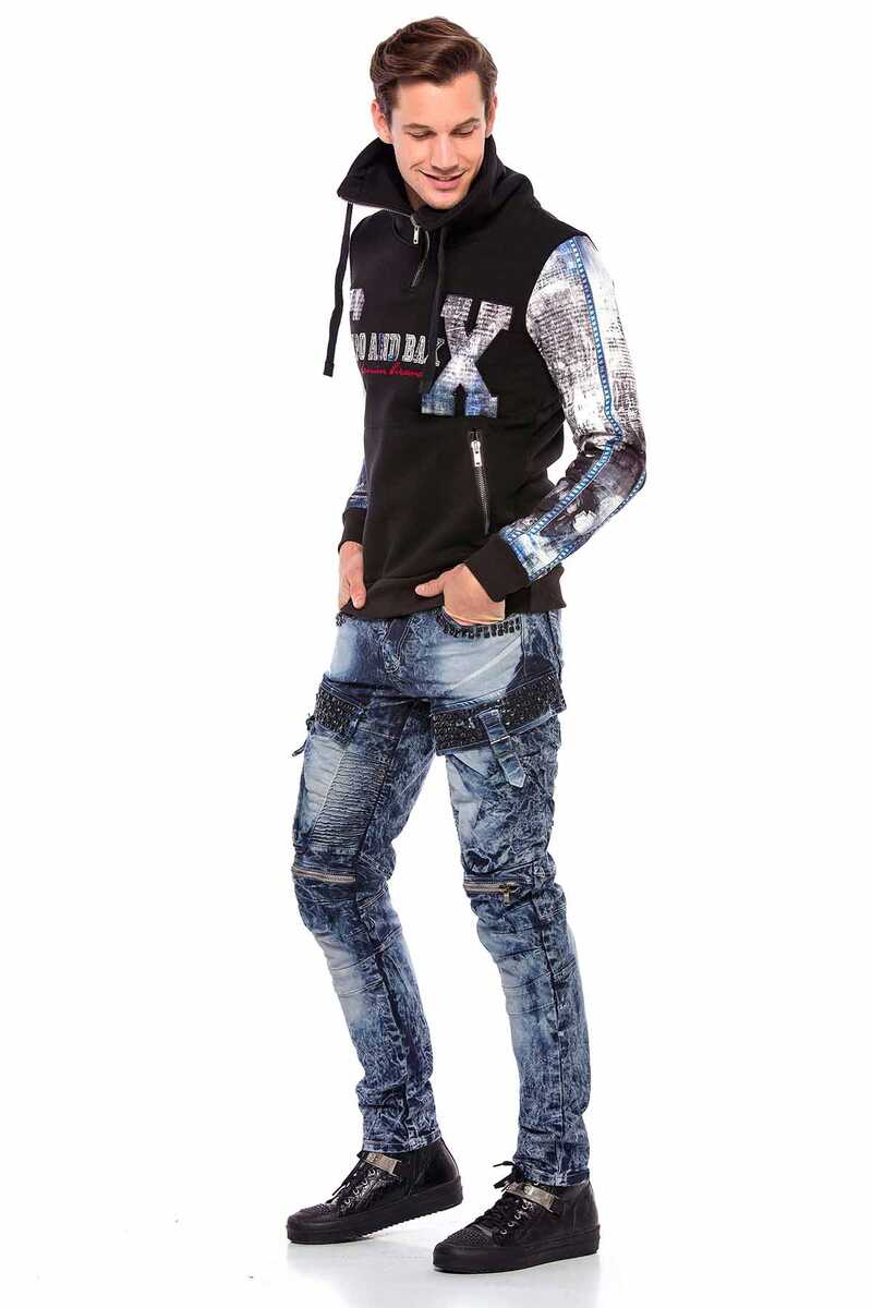 CD494 Herren bequeme Jeans mit Edelstein Taschen in Regular Fit