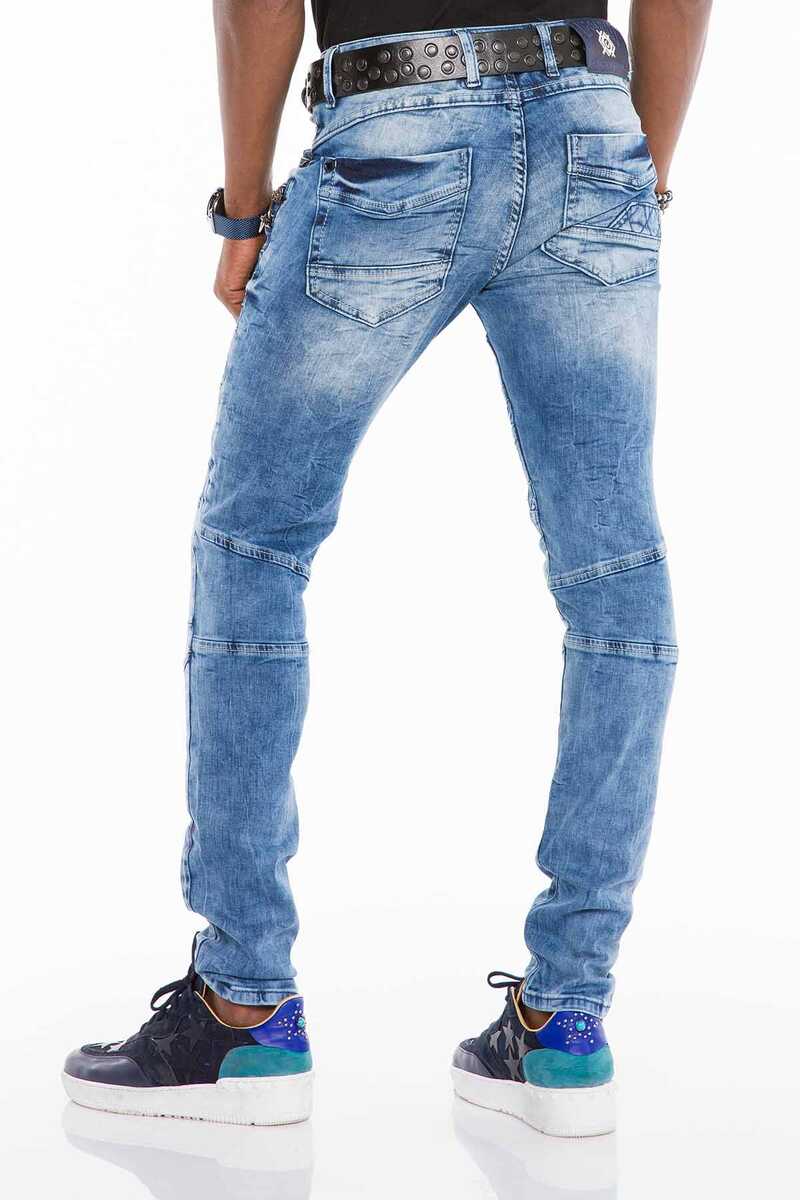 CD505 spodnie slim fit z suwakami i przeszyciami