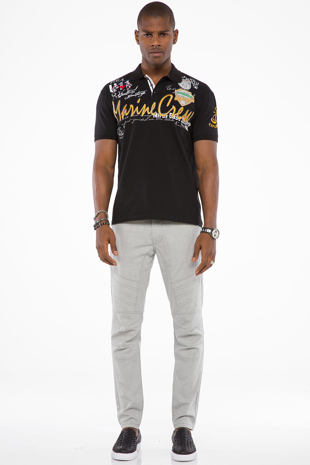 CD527 spodnie tkaninowe z przeszyciami