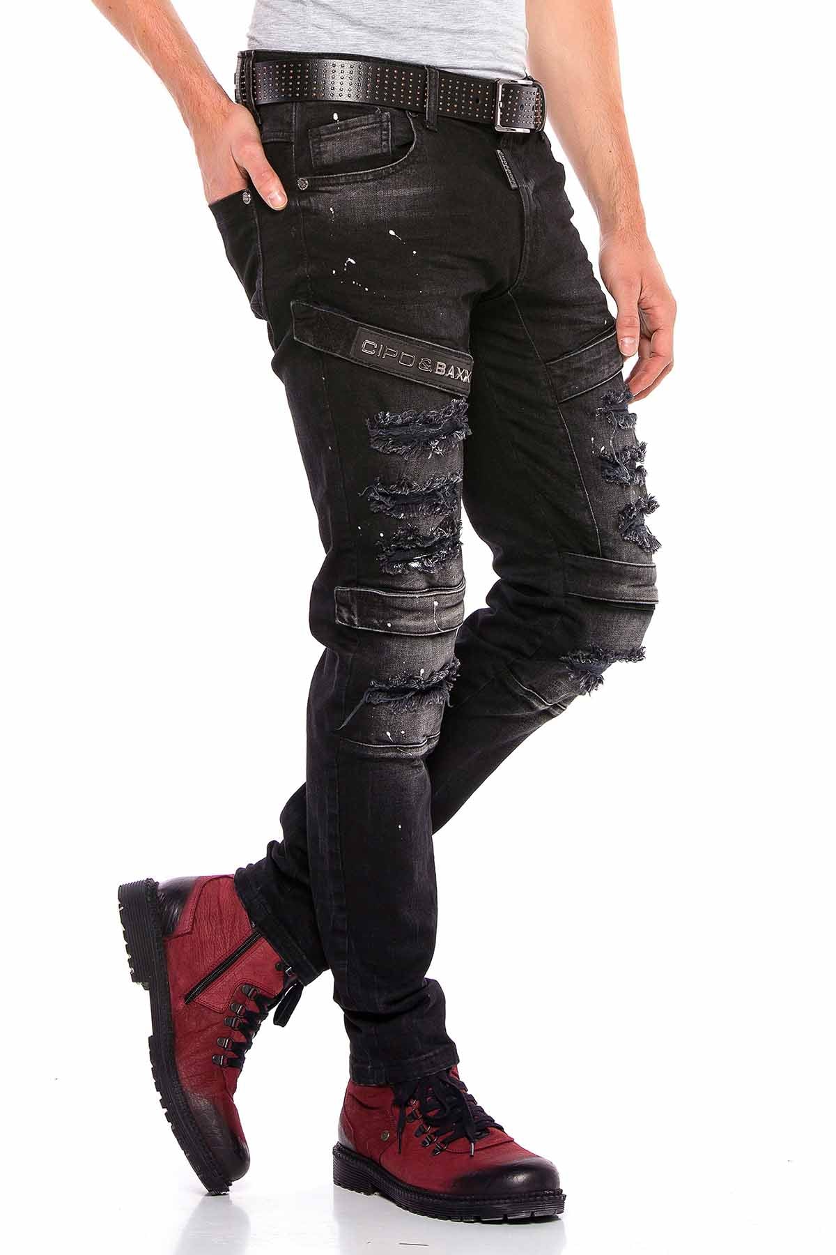 CD555 Herren Slim-Fit-Jeans im modischem Destroyed-Look