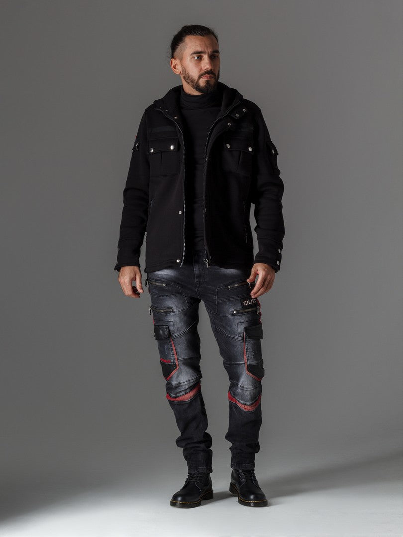 CD561 jeansy proste z aplikacjami i suwakami