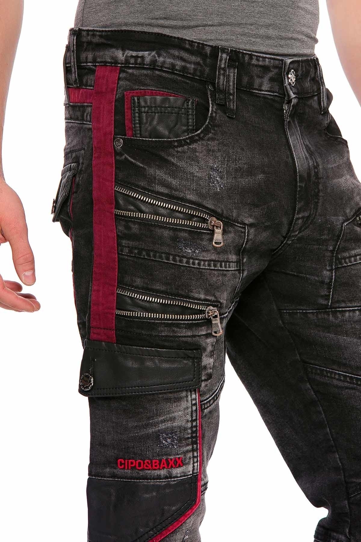 CD561 jeansy proste z aplikacjami i suwakami