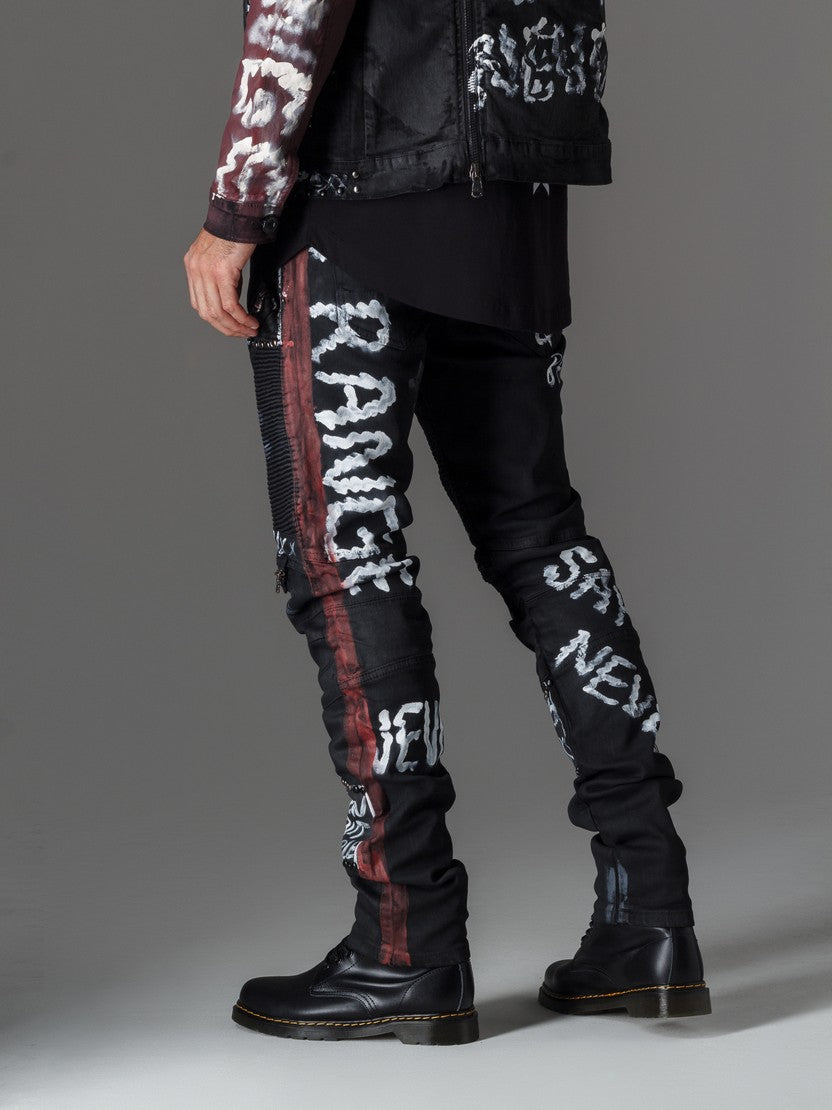 CD571 jeansy z farbą i napisami