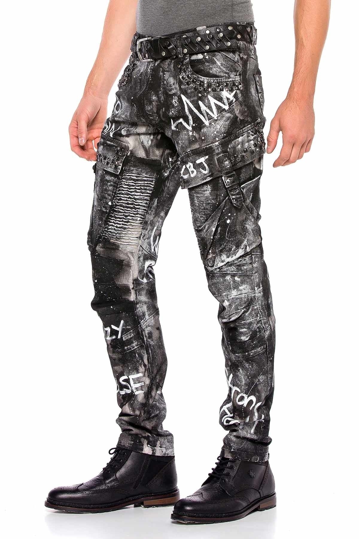 CD572 jeansy ze srebrną farbą