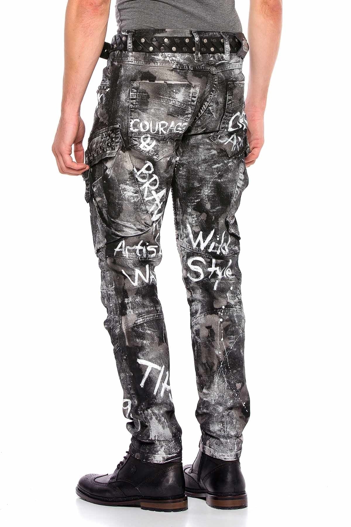 CD572 jeansy ze srebrną farbą