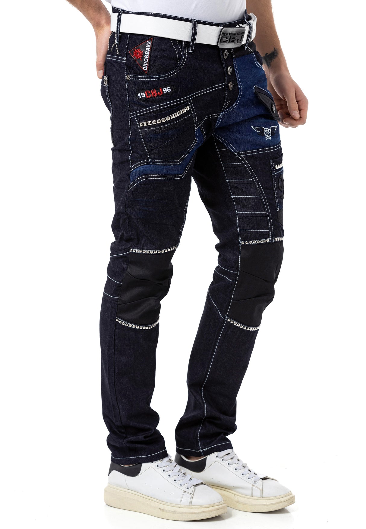 CD639 jeansy ze stylowymi przeszyciami