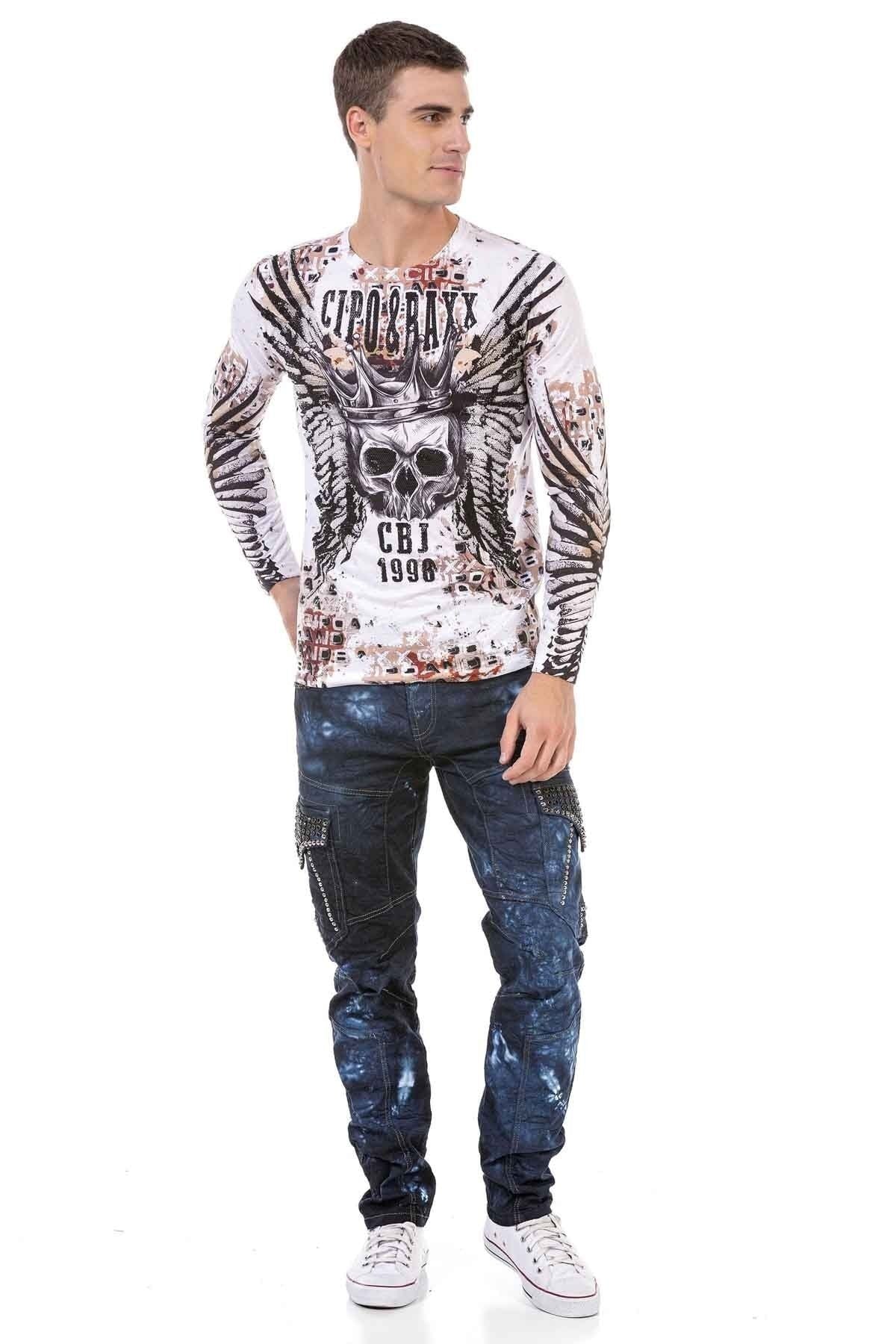 CD677 jeansy o prostym kroju z przyciągającym wzrok spraniem