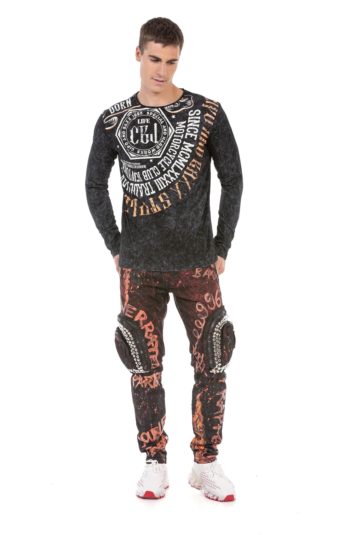 CD693 Trendy Heren Jeans met Klinknagels