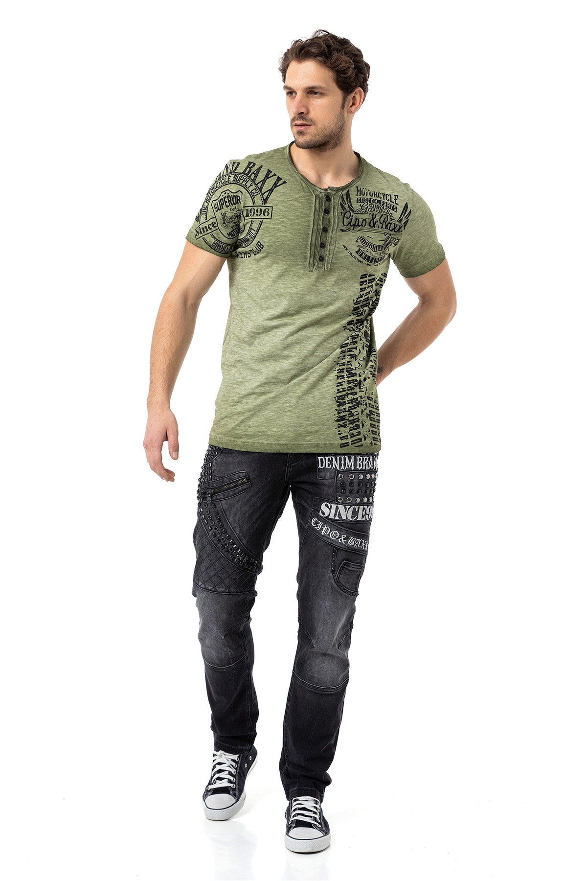 CD696 jeansy z aplikacjami i nitami