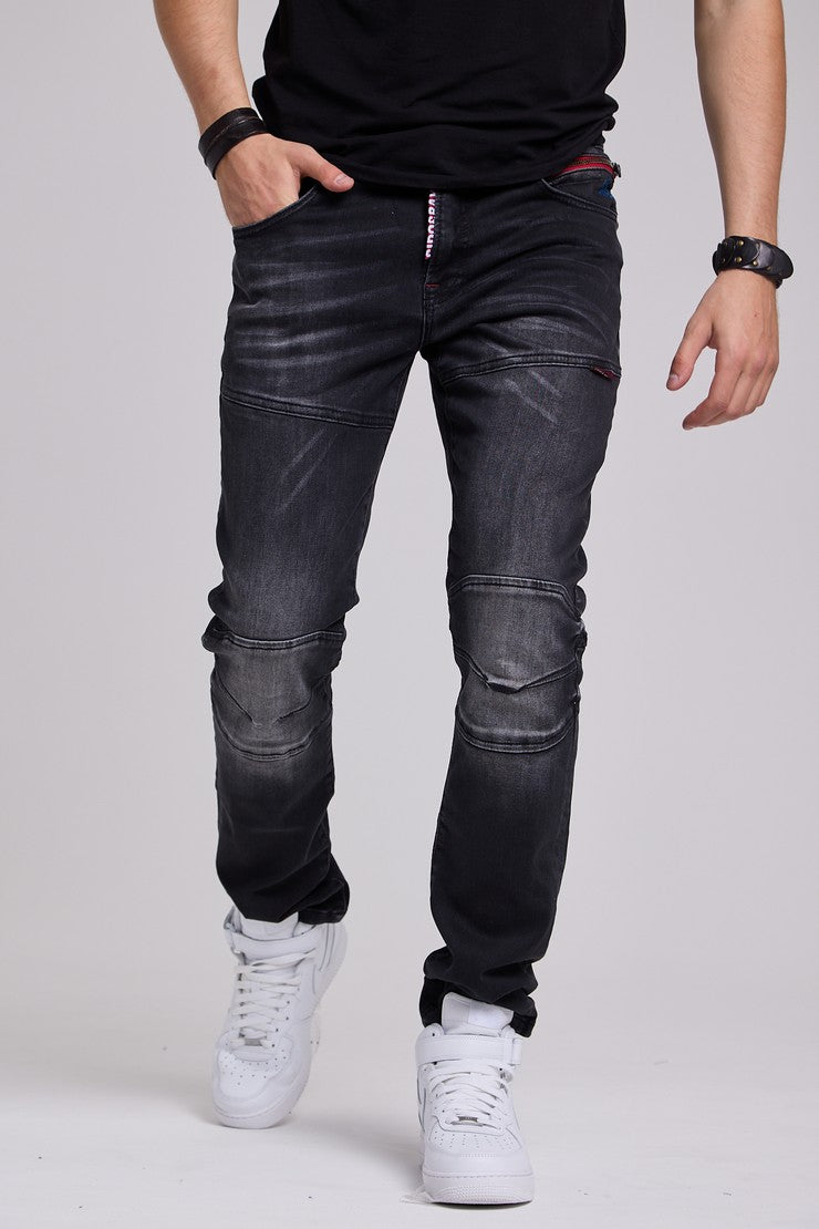 CD699 jeansy proste z ozdobnymi szwami