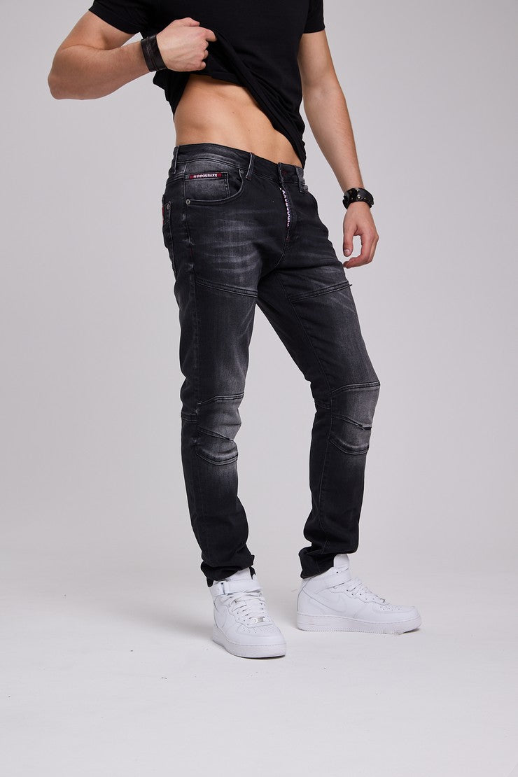 CD699 jeansy proste z ozdobnymi szwami