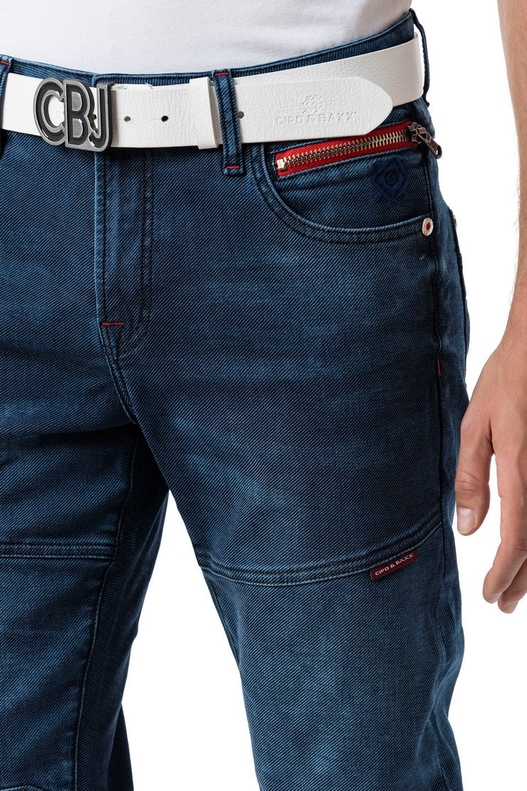 CD699 Herren Straight Fit-Jeans mit cooler Used-Waschung