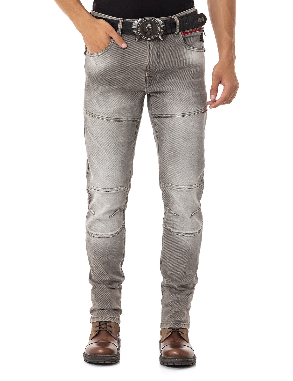 CD699 Herren Straight Fit-Jeans mit cooler Used-Waschung