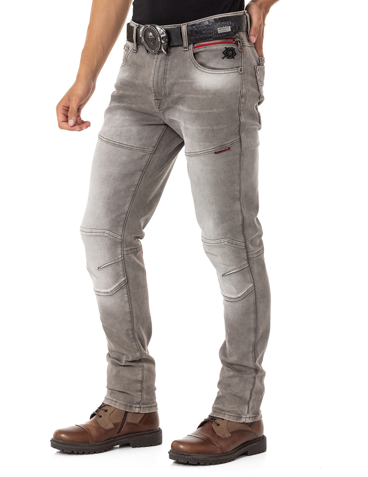 CD699 Herren Straight Fit-Jeans mit cooler Used-Waschung