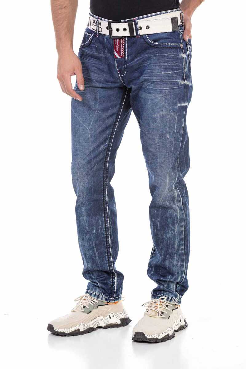 Jeans in forma CD709 da uomo con un lavaggio stravagante