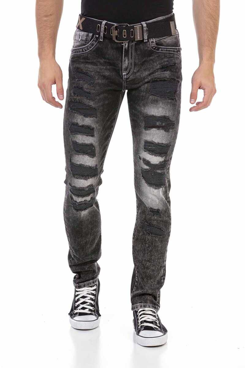 CD713 Straight-Fit Heren Jeans in Modieuze Destroyed-Look met Riem