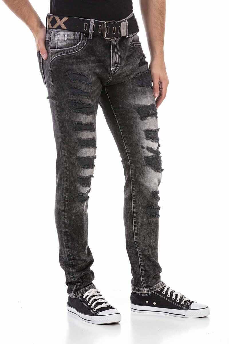 CD713 Straight-Fit Heren Jeans in Modieuze Destroyed-Look met Riem