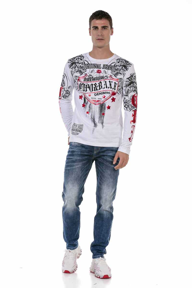 CD717 jeansy proste z haftem na kieszeniach