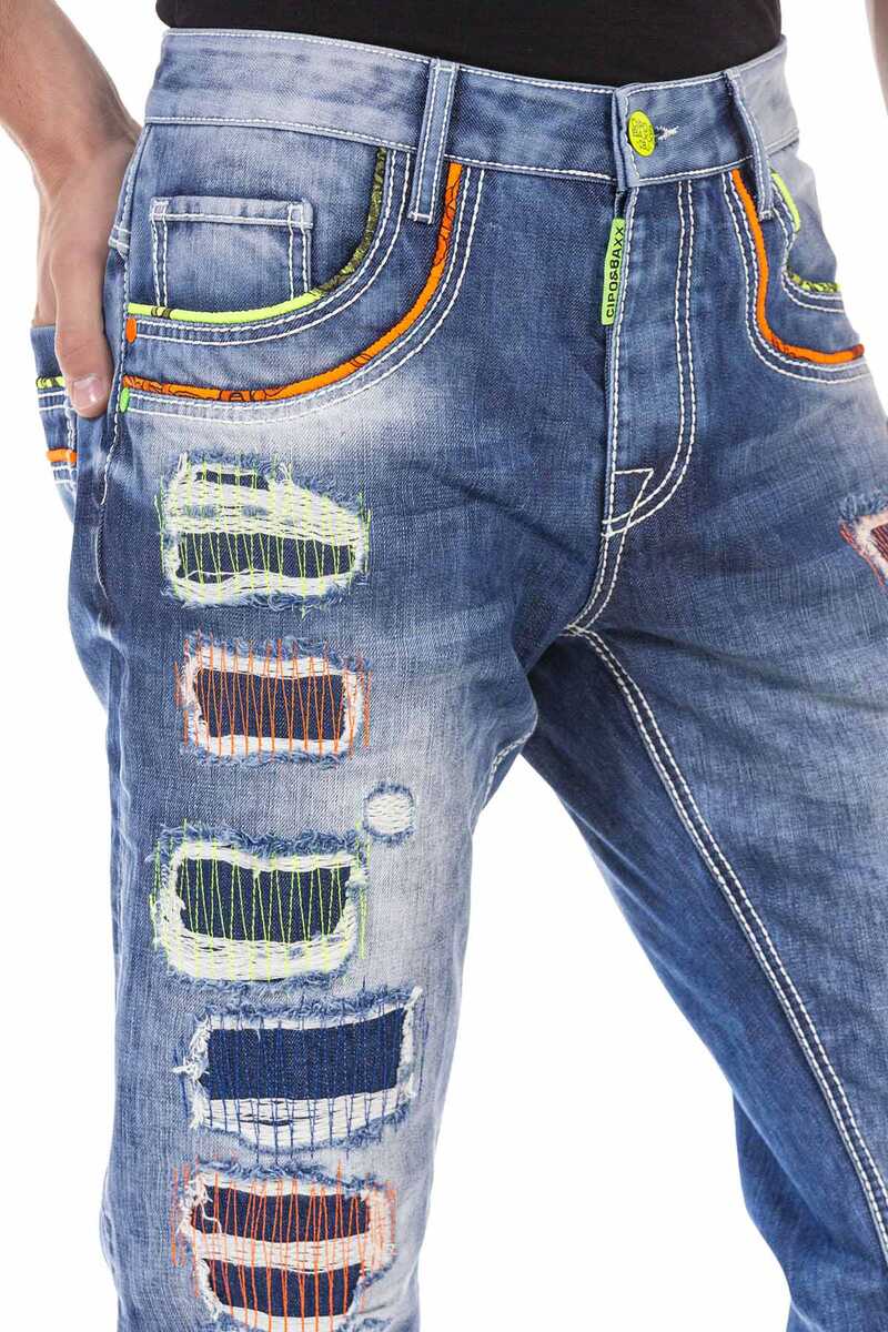 CD720 Herren Straight-Jeans mit farbigen destroyed-Details
