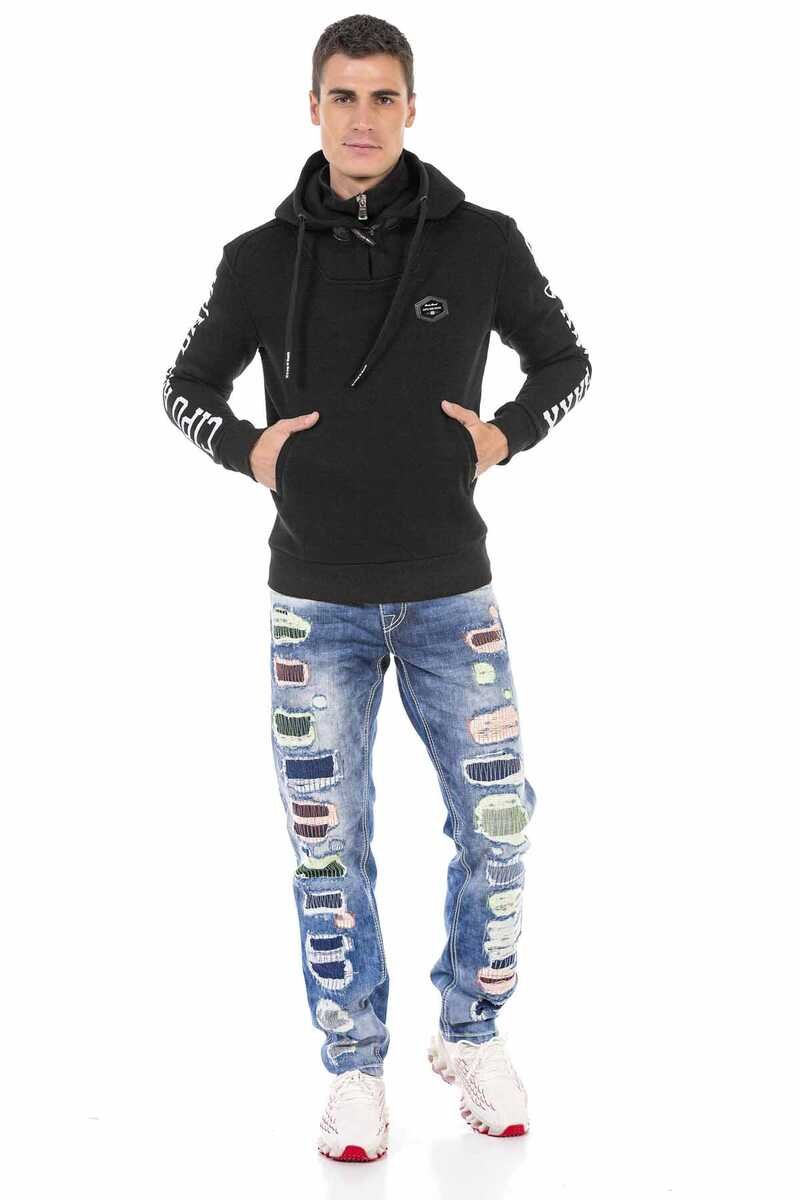 CD720 Herren Straight-Jeans mit farbigen destroyed-Details