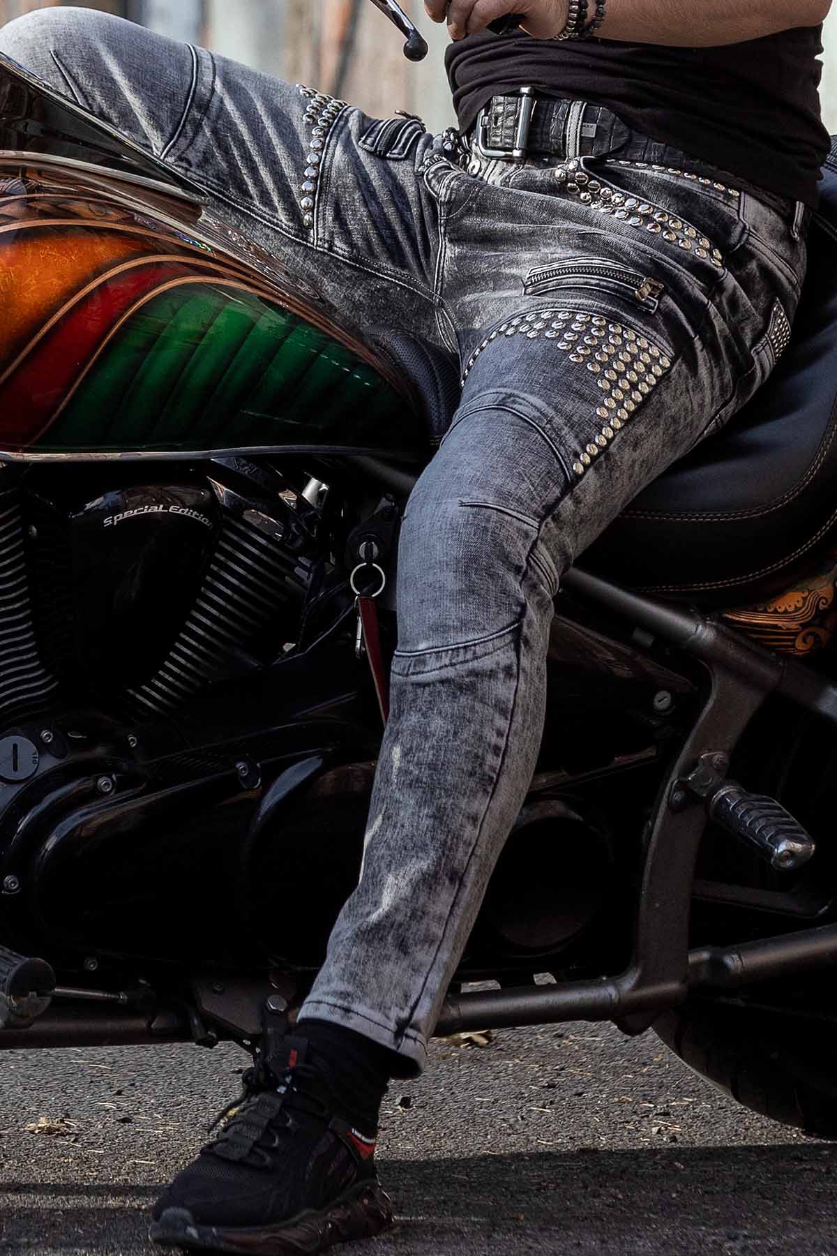 CD732 jeansy w stylu motorowym