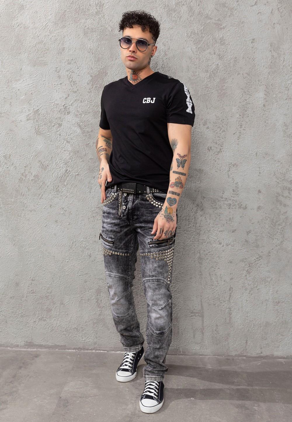 CD732 jeansy w stylu motorowym