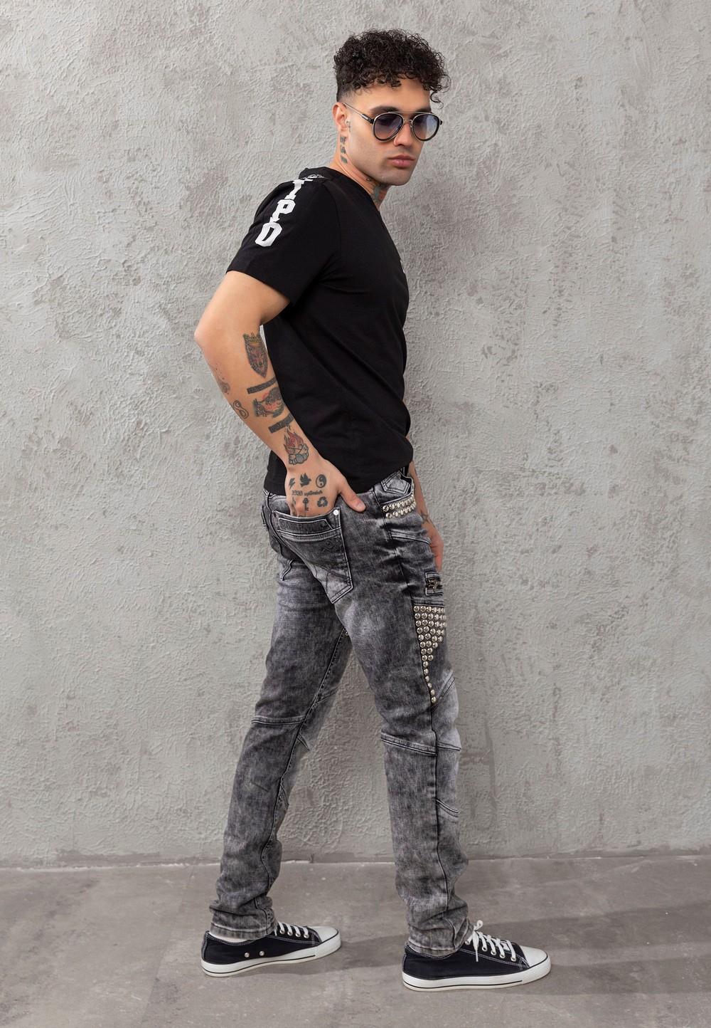 CD732 jeansy w stylu motorowym