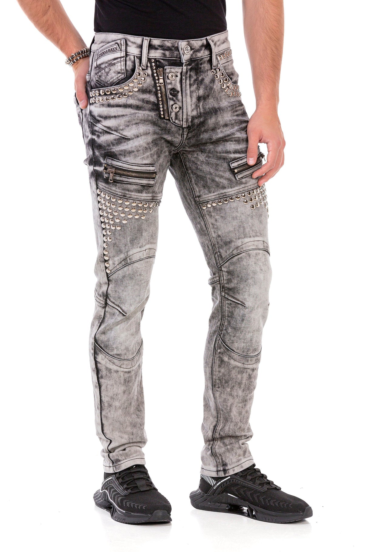 CD732 jeansy w stylu motorowym