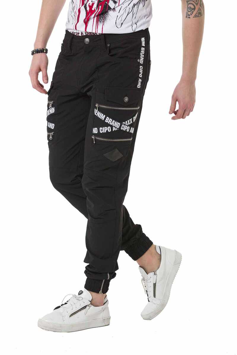 CD785 spodnie cargo z kieszeniami i napisami