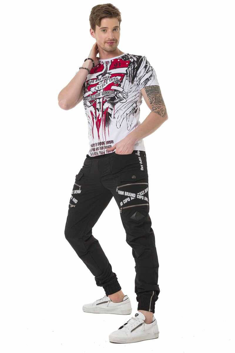 CD785 spodnie cargo z kieszeniami i napisami