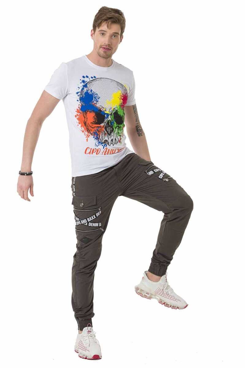 CD786 spodnie ze ściągaczami i ozdobnymi taśmami