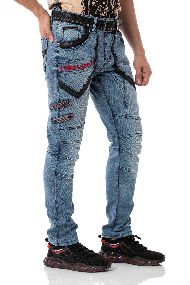 CD795 Herren Jeans Freizeithose mit Stickerei Elementen im Bikerstyle