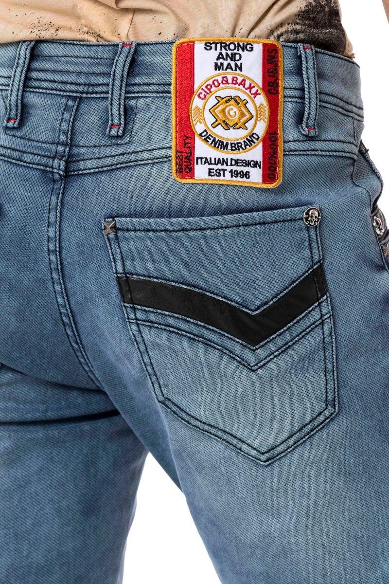 CD795 Herren Jeans Freizeithose mit Stickerei Elementen im Bikerstyle
