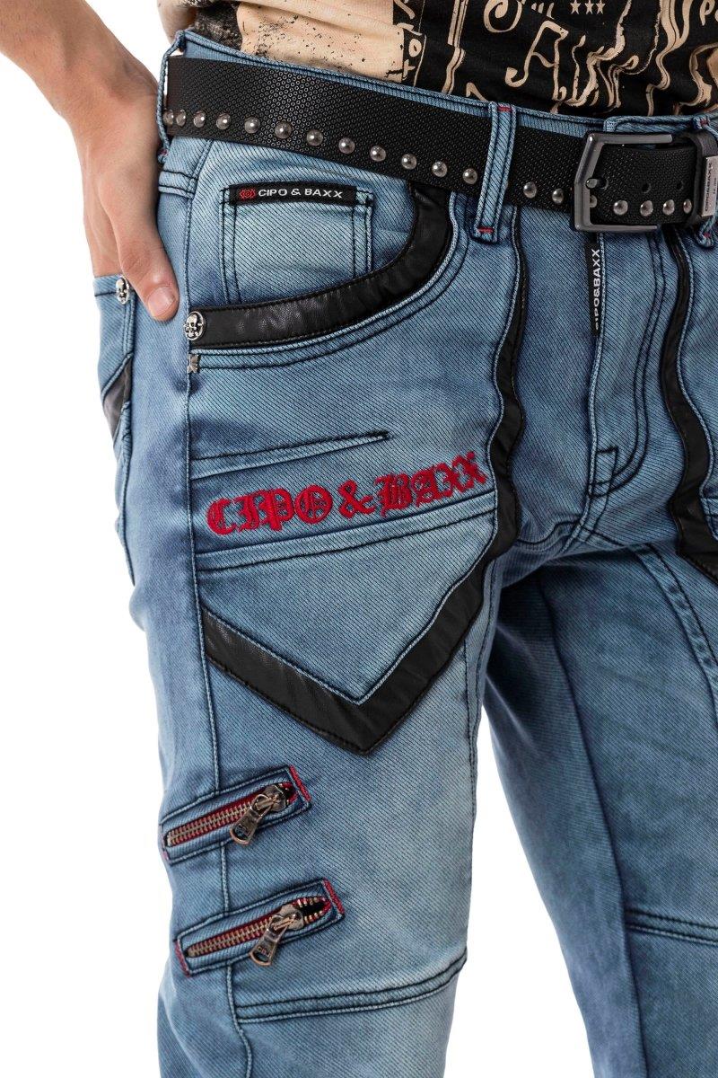 CD795 Herren Jeans Freizeithose mit Stickerei Elementen im Bikerstyle