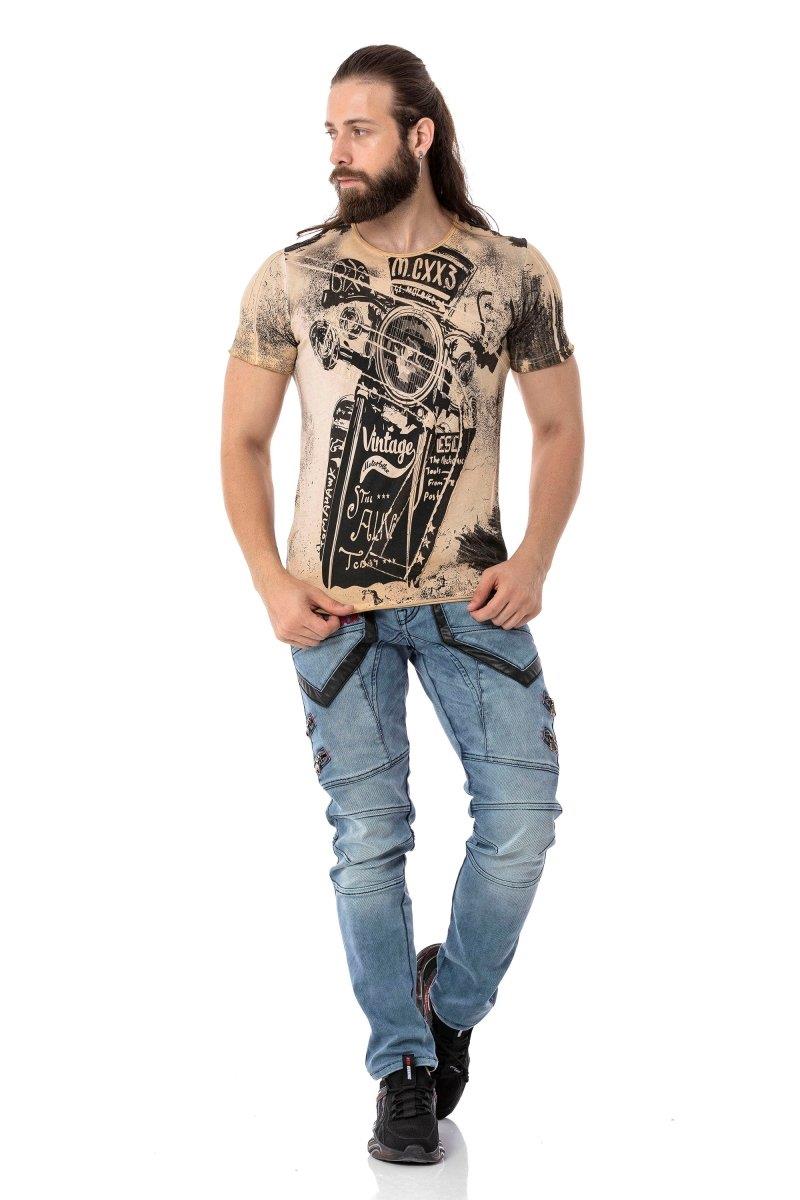 CD795 jeansy z haftowanymi elementami w stylu biker