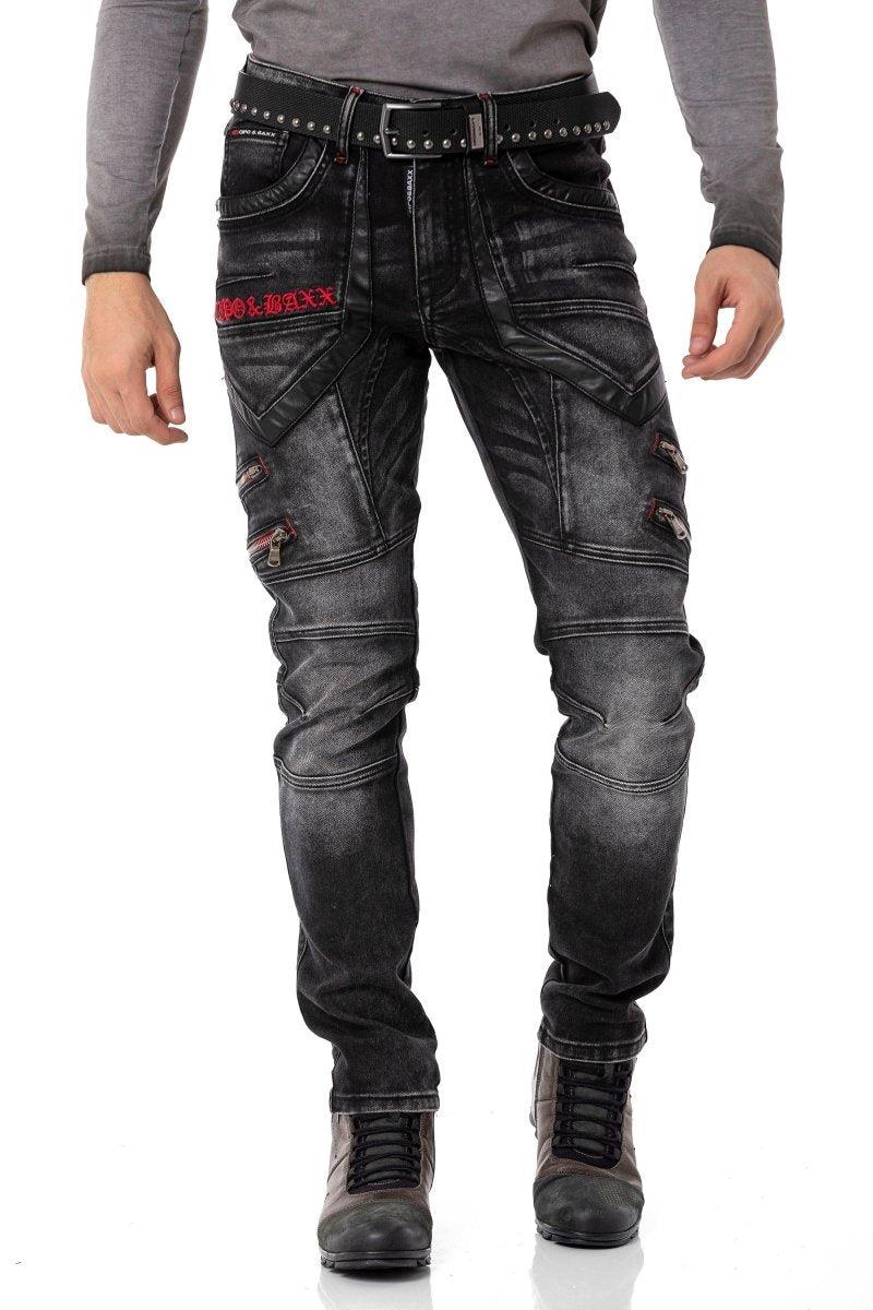 CD795 jeansy z haftowanymi elementami w stylu biker