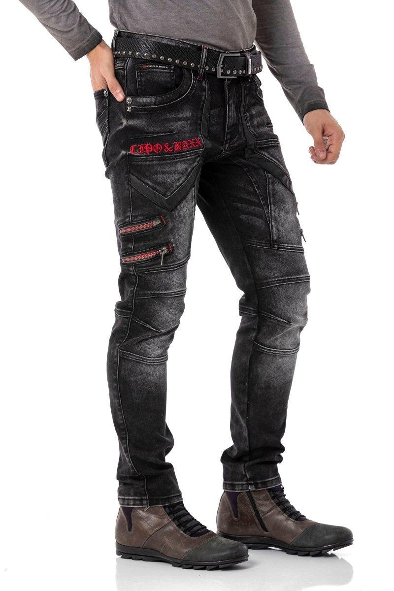 CD795 Herren Jeans Freizeithose mit Stickerei Elementen im Bikerstyle