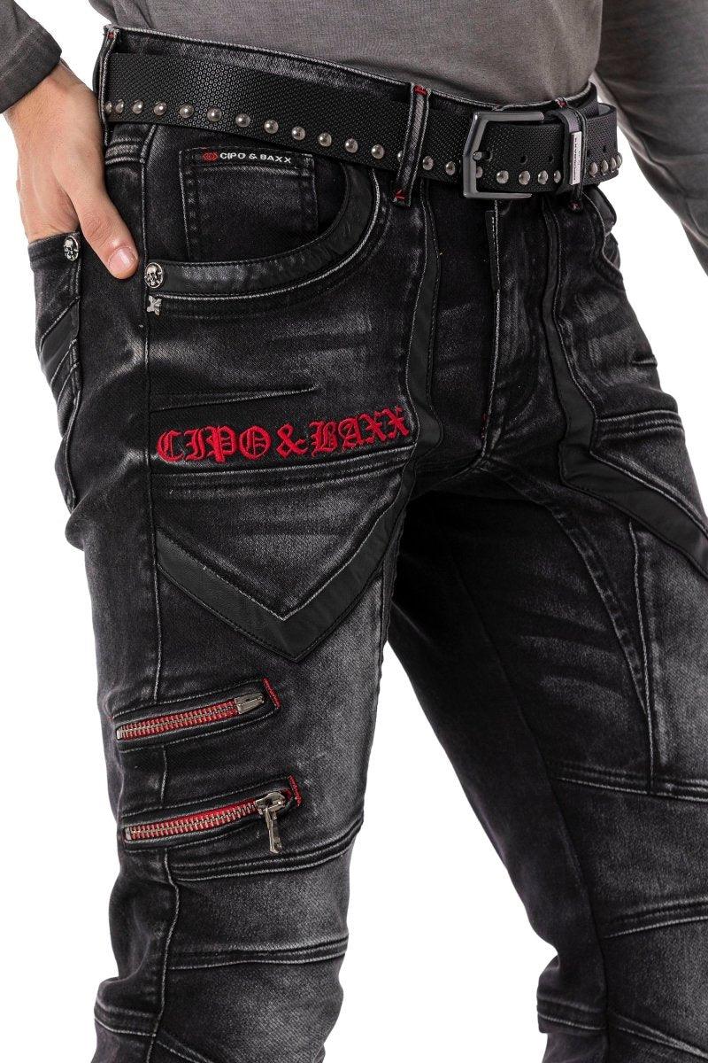 CD795 jeansy z haftowanymi elementami w stylu biker