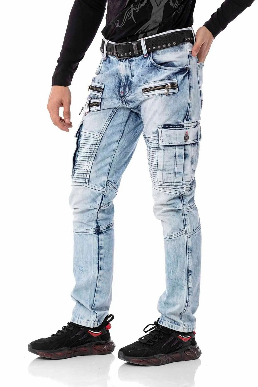 CD798 jeansy w stylu motorowym