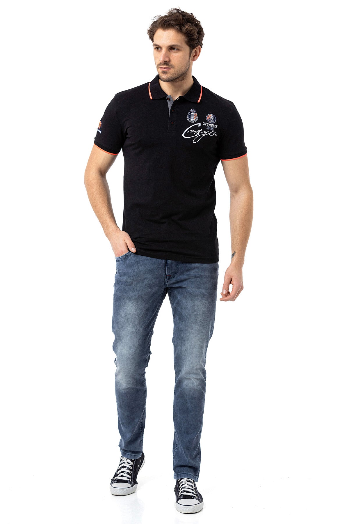 CD811 Jean droit avec des coutures décoratives tendance