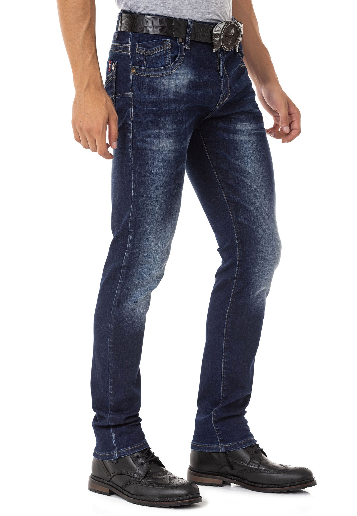 CD811 Jean droit avec des coutures décoratives tendance