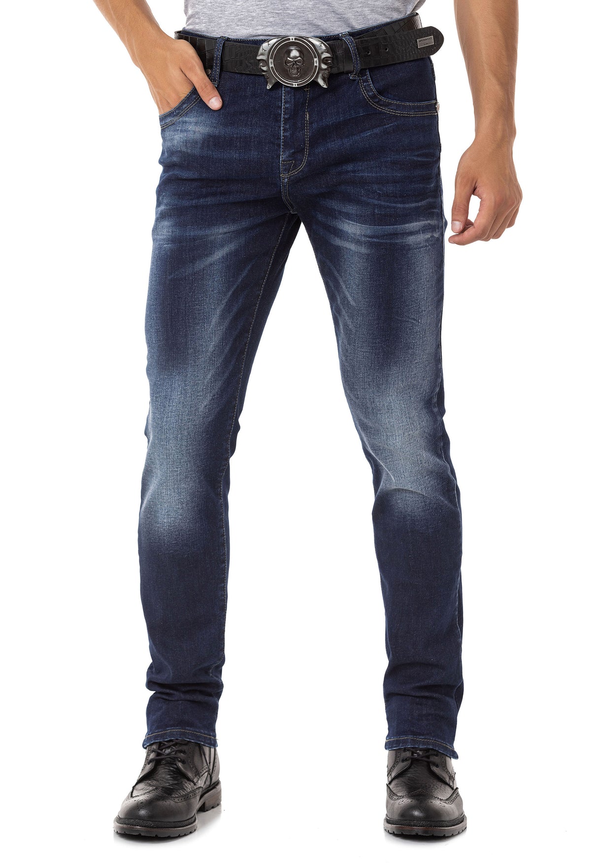 CD811 Jean droit avec des coutures décoratives tendance
