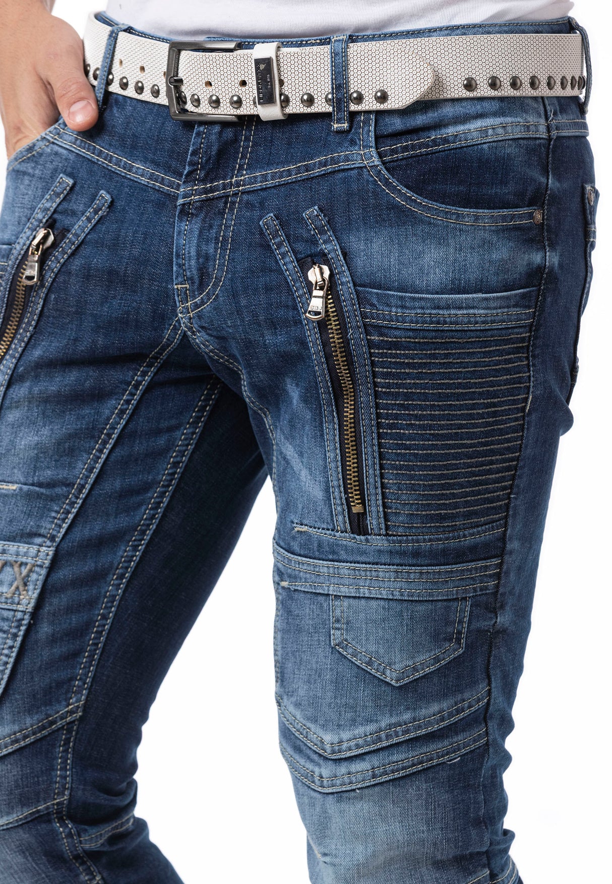 CD844 jeansy w motorowym stylu