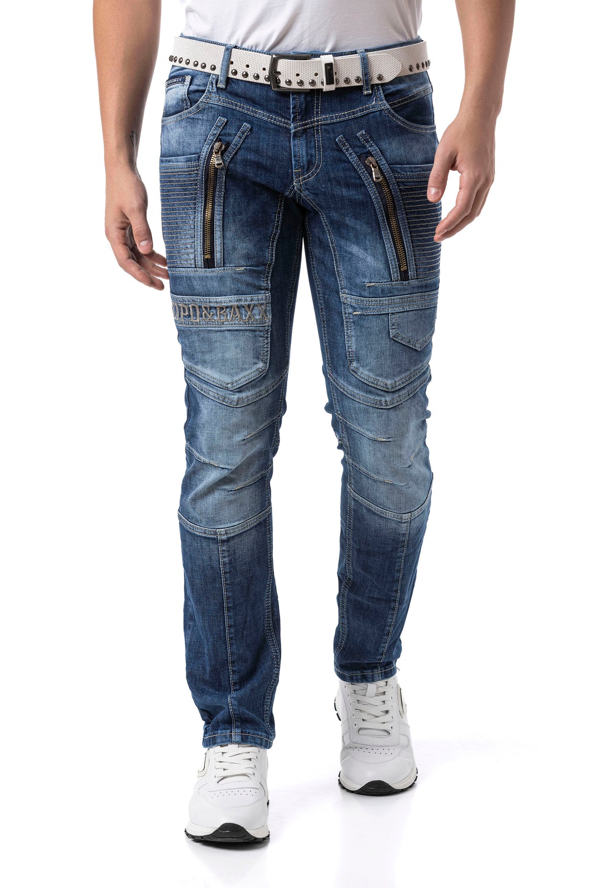 CD844 jeansy w motorowym stylu