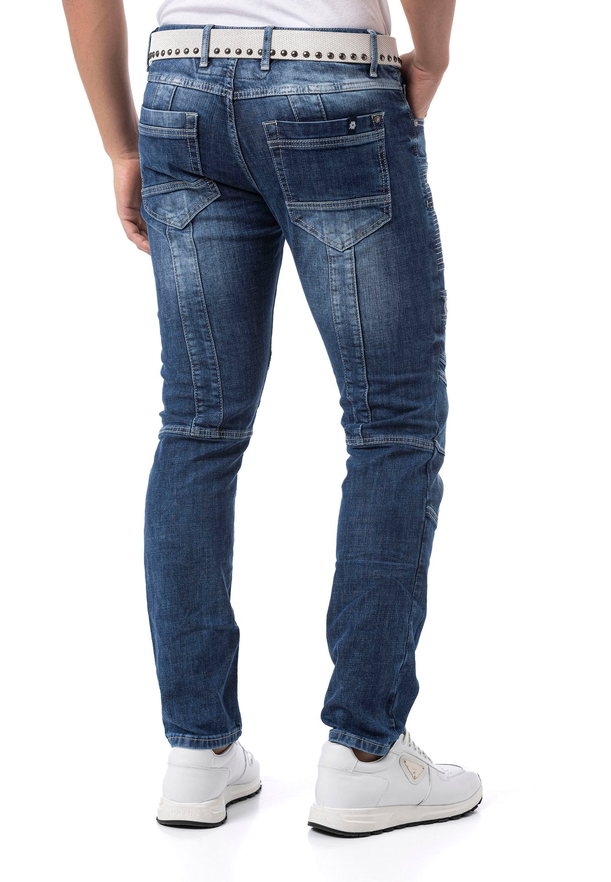 CD844 jeansy w motorowym stylu