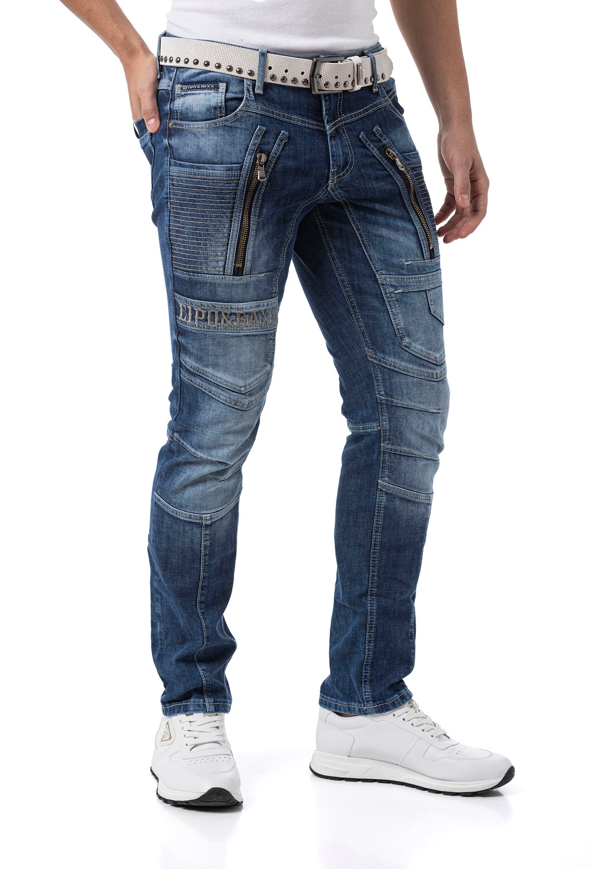 CD844 jeansy w motorowym stylu