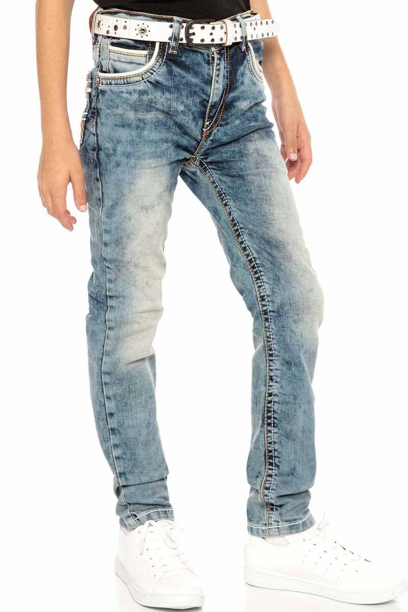 CDK101 Jungen Jeans – Regular Fit in Blau mit Used-Waschung & Kontrastnähten | Strapazierfähige Denimhose für Schule & Freizeit