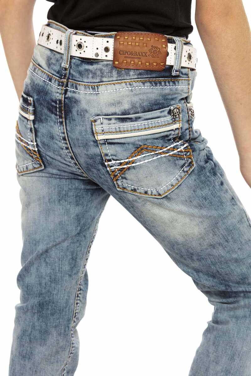 CDK101 Jungen Jeans – Regular Fit in Blau mit Used-Waschung & Kontrastnähten | Strapazierfähige Denimhose für Schule & Freizeit